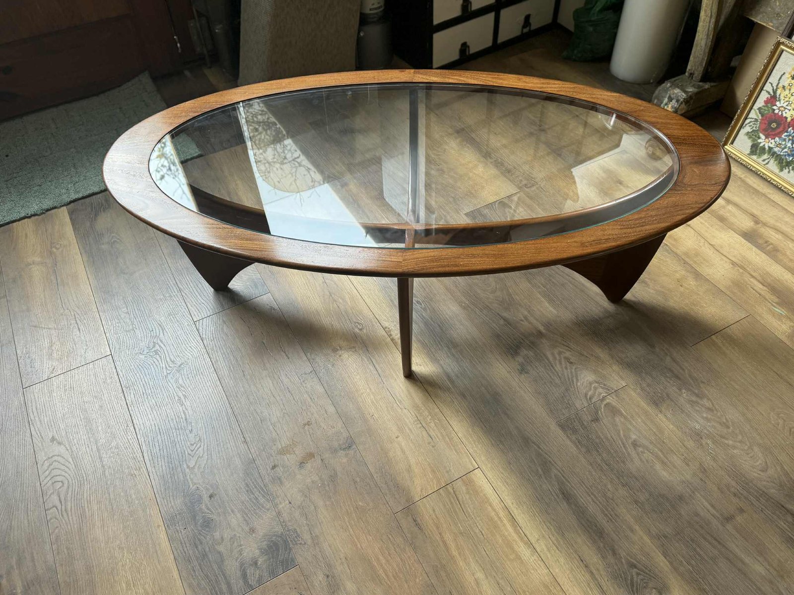 Oval Astro Coffee Table in Teak with Glass Top by Victor Wilkins for G ...
