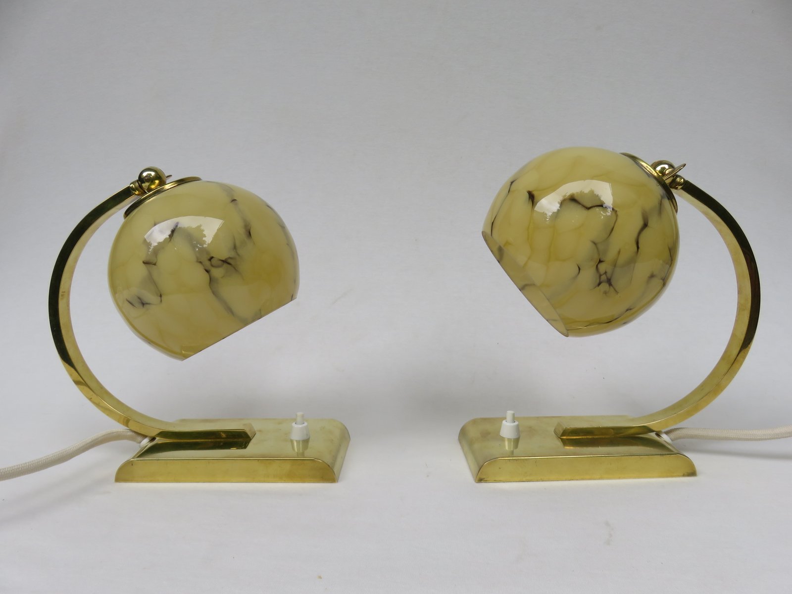 Art Deco Brass Bedside Table Lamps, Set of 2 for sale at Pamono