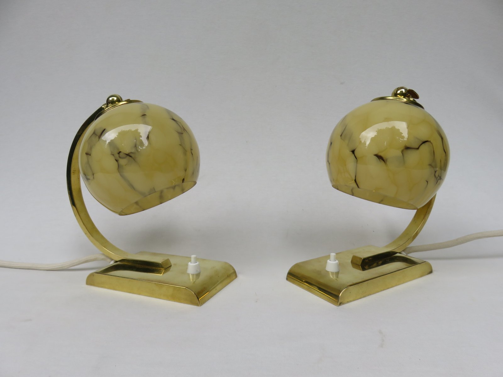 Art Deco Brass Bedside Table Lamps, Set of 2 for sale at Pamono