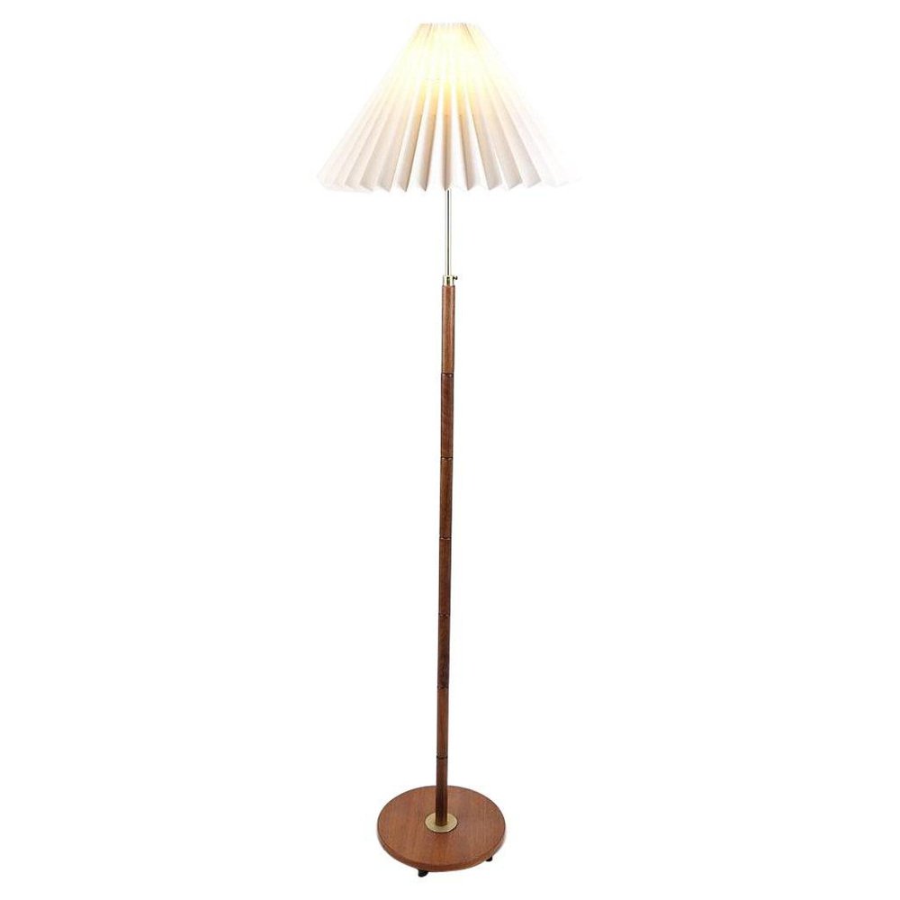 Danish Teak Floor Lamp with Pleated Shade, 1960s for sale at Pamono
