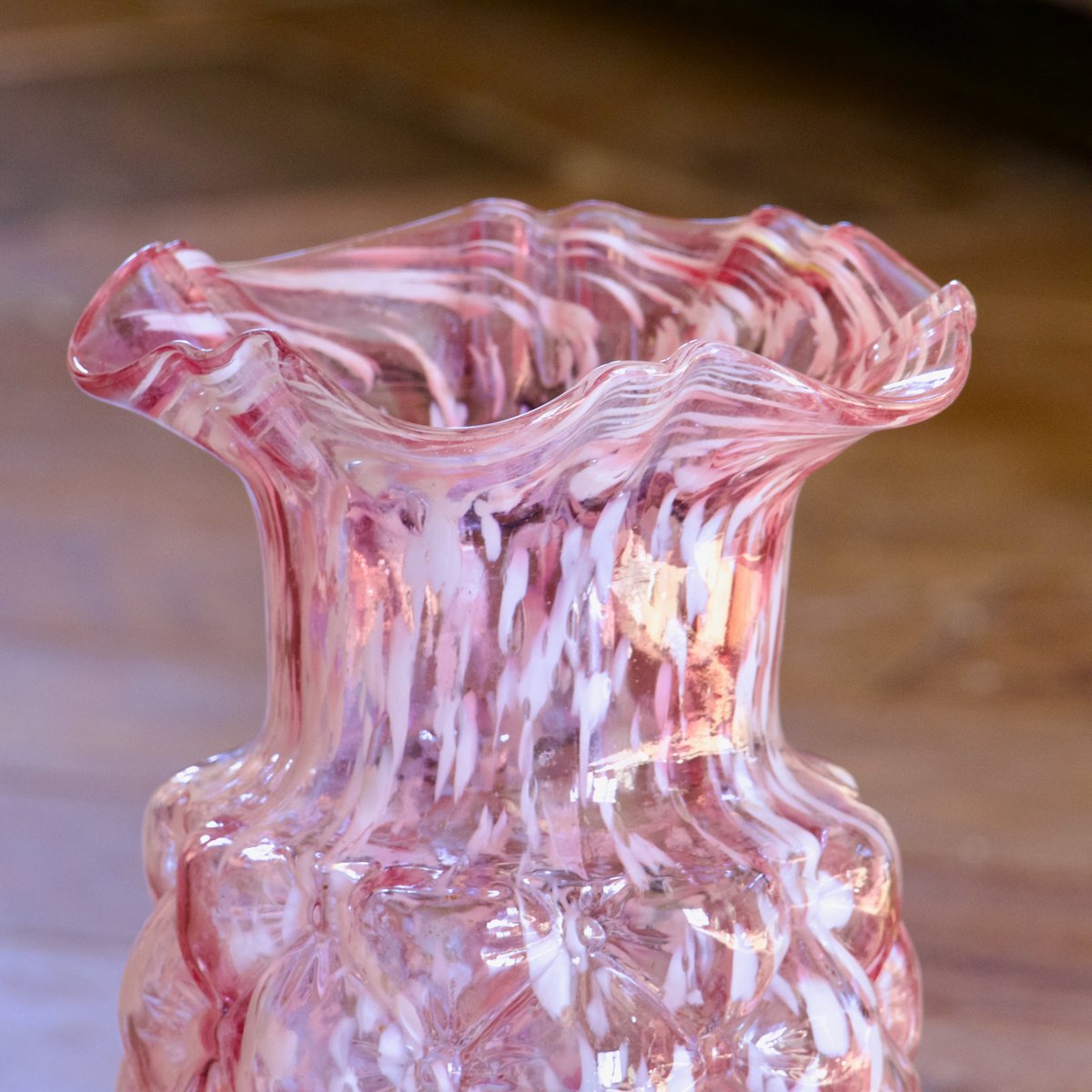 Antique French Pink and White Clichy Glass Vase, 1950 for sale at Pamono