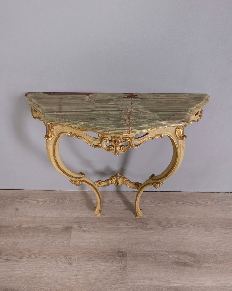 Artissimo Barocco - Consolle Da Parete Con Specchio Stile Antico Bianco E Oro - Decorazione Salotto 50x20x24 Cm - Made In Italy