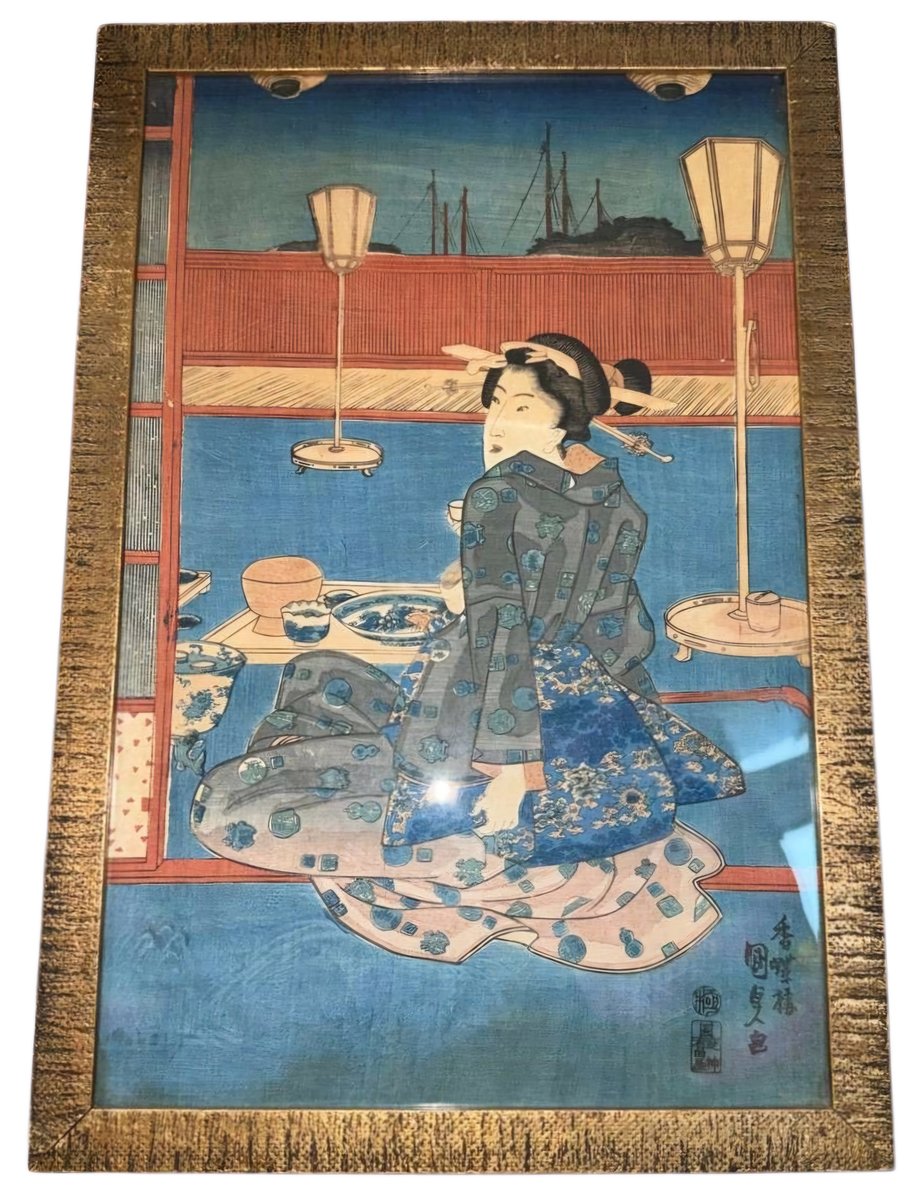 Kunisada, Woman on a Terrace Overlooking the Bay, 19th Century ...