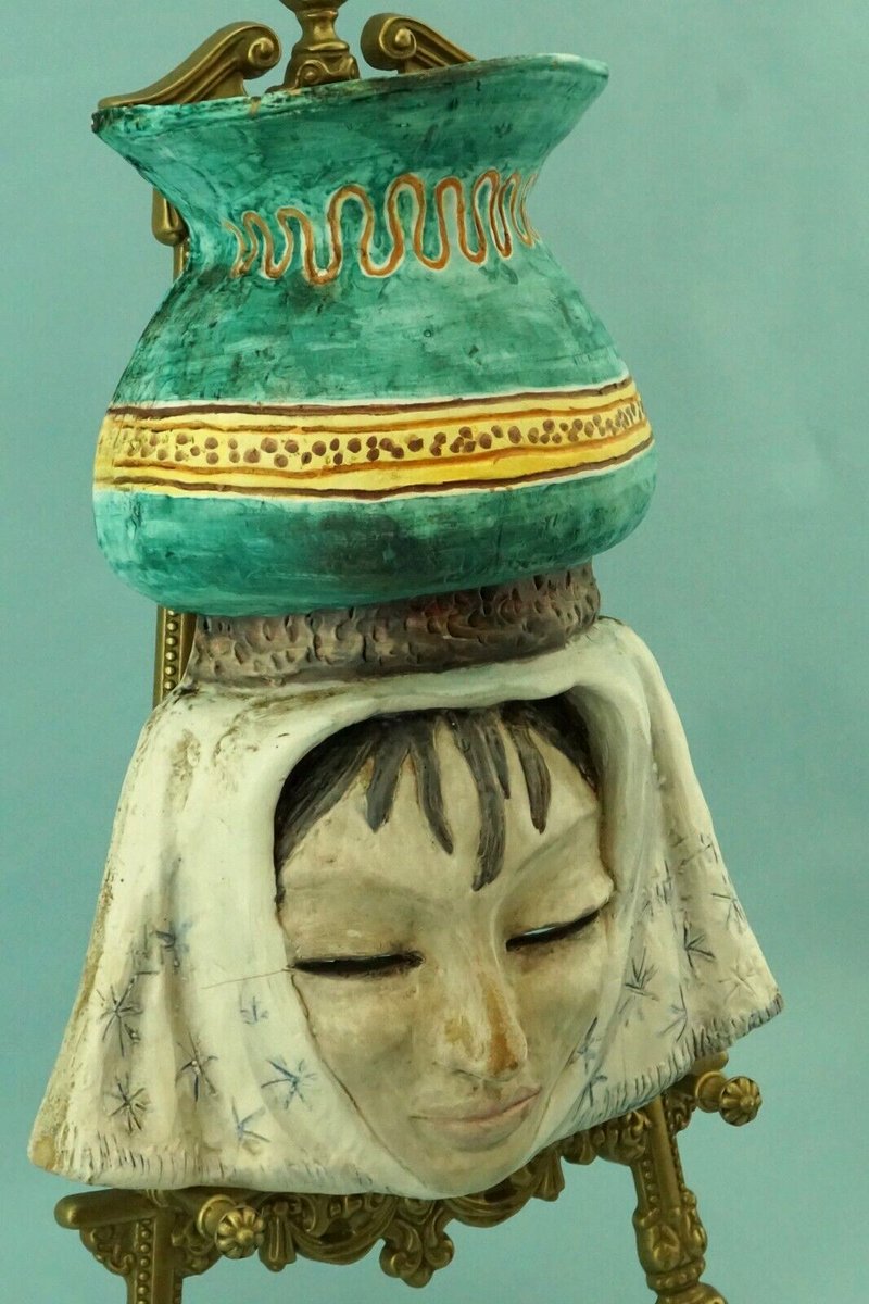 Commoner Mask Art Deco Ceramic Wall Mask of Commoner with Vase by Merlone for Tanagra ...