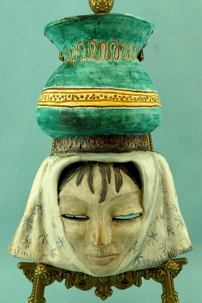 Art Deco Ceramic Wall Mask of Commoner with Vase by Merlone for Tanagra ...