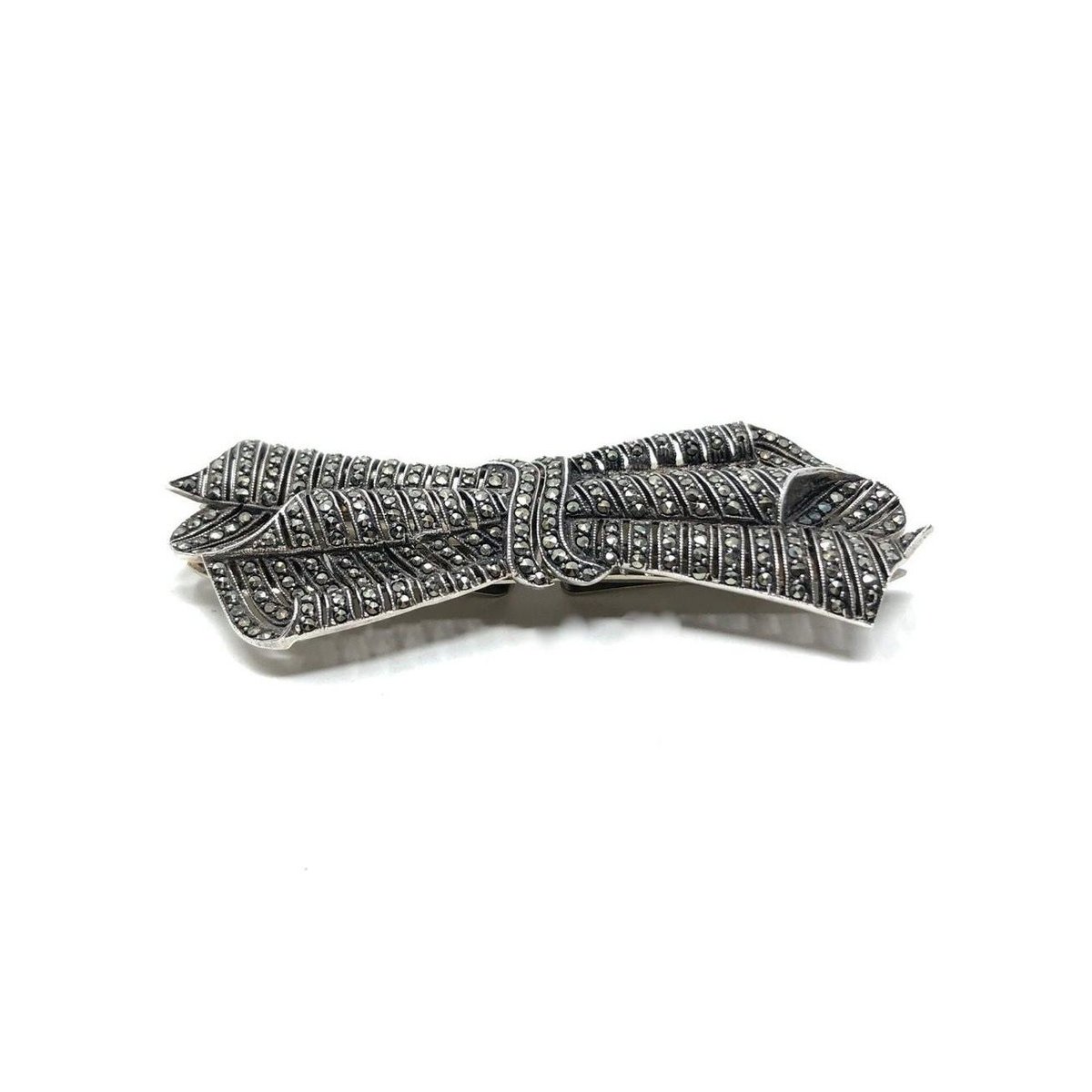 Superbe Broche Ancienne En Argent Massif 925, Style Art Déco Avec Marcassite - Créateur Inconnu