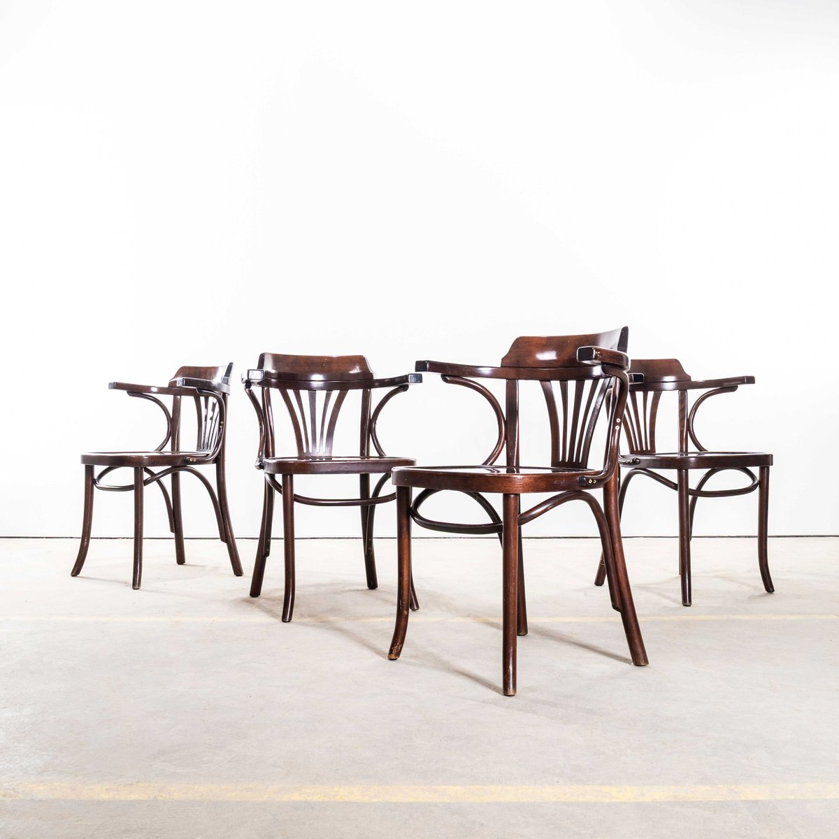 Vintage Dark Walnut Fanback Armchairs by Sellaton, 1980s, Set of 6 for