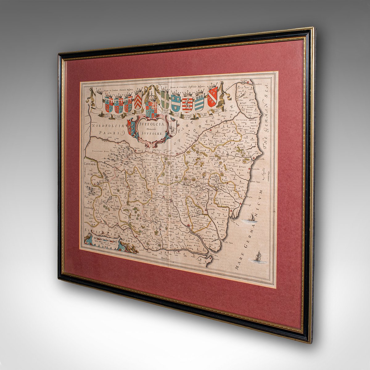 Antique Dutch Suffolk County Map by Joan Blaeu, 1645 for sale at Pamono