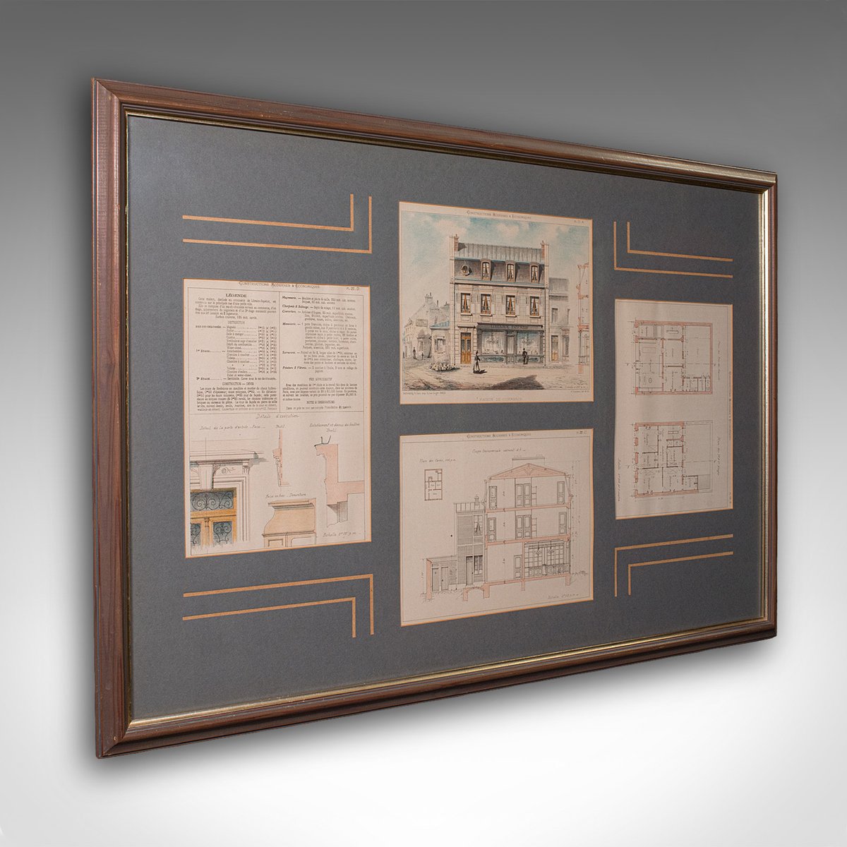 Antique Architectural Plans, 1900s, Lithograph, Glass & Paper, Framed ...