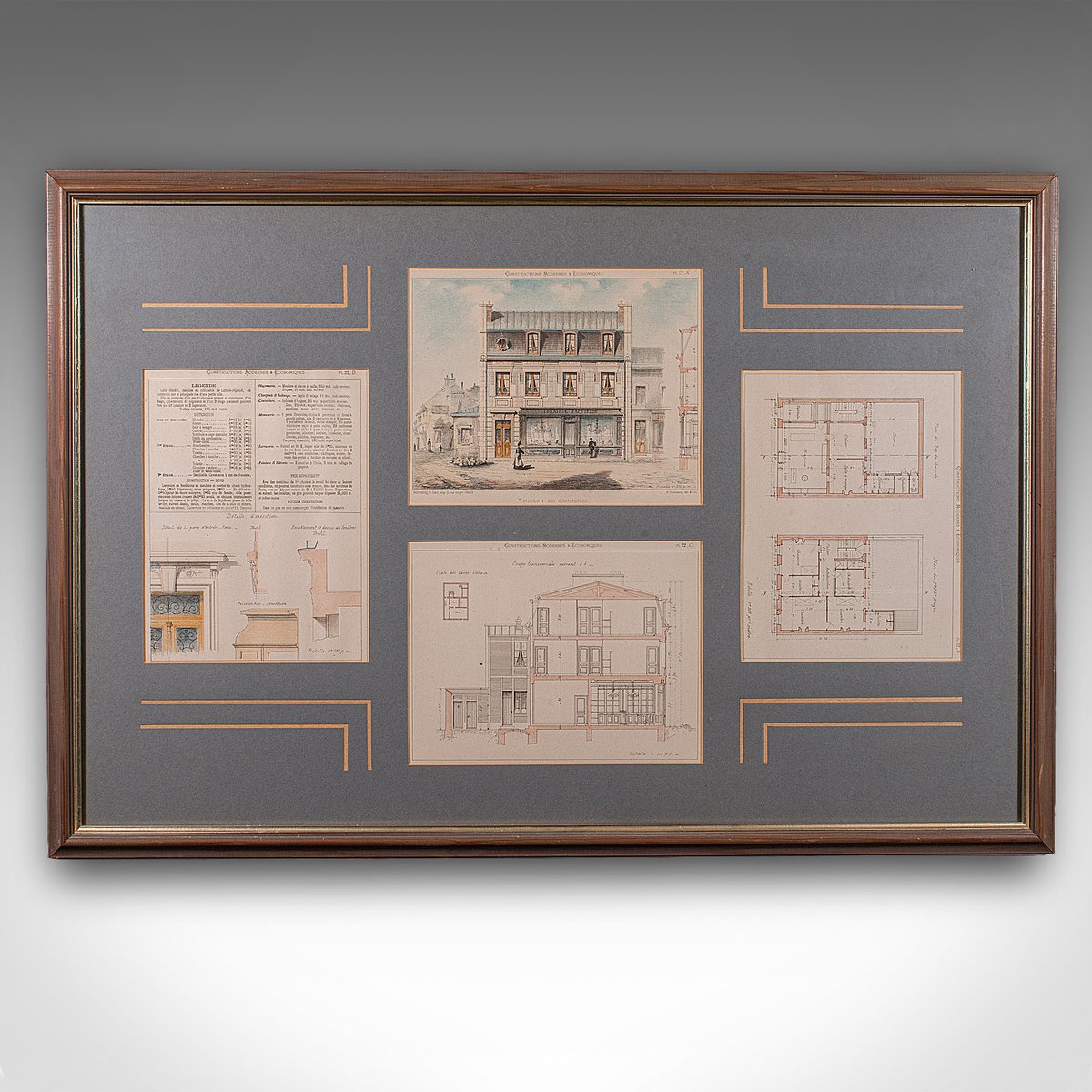 Antique Architectural Plans, 1900s, Lithograph, Glass & Paper, Framed ...
