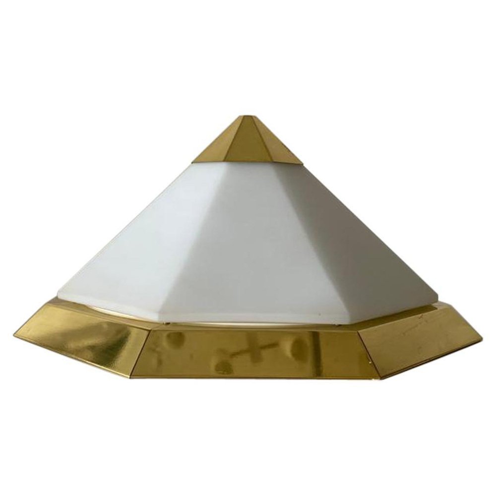 Pyramid Opaline Glass and Gilt Metal Flush Mount attributed to Limburg ...