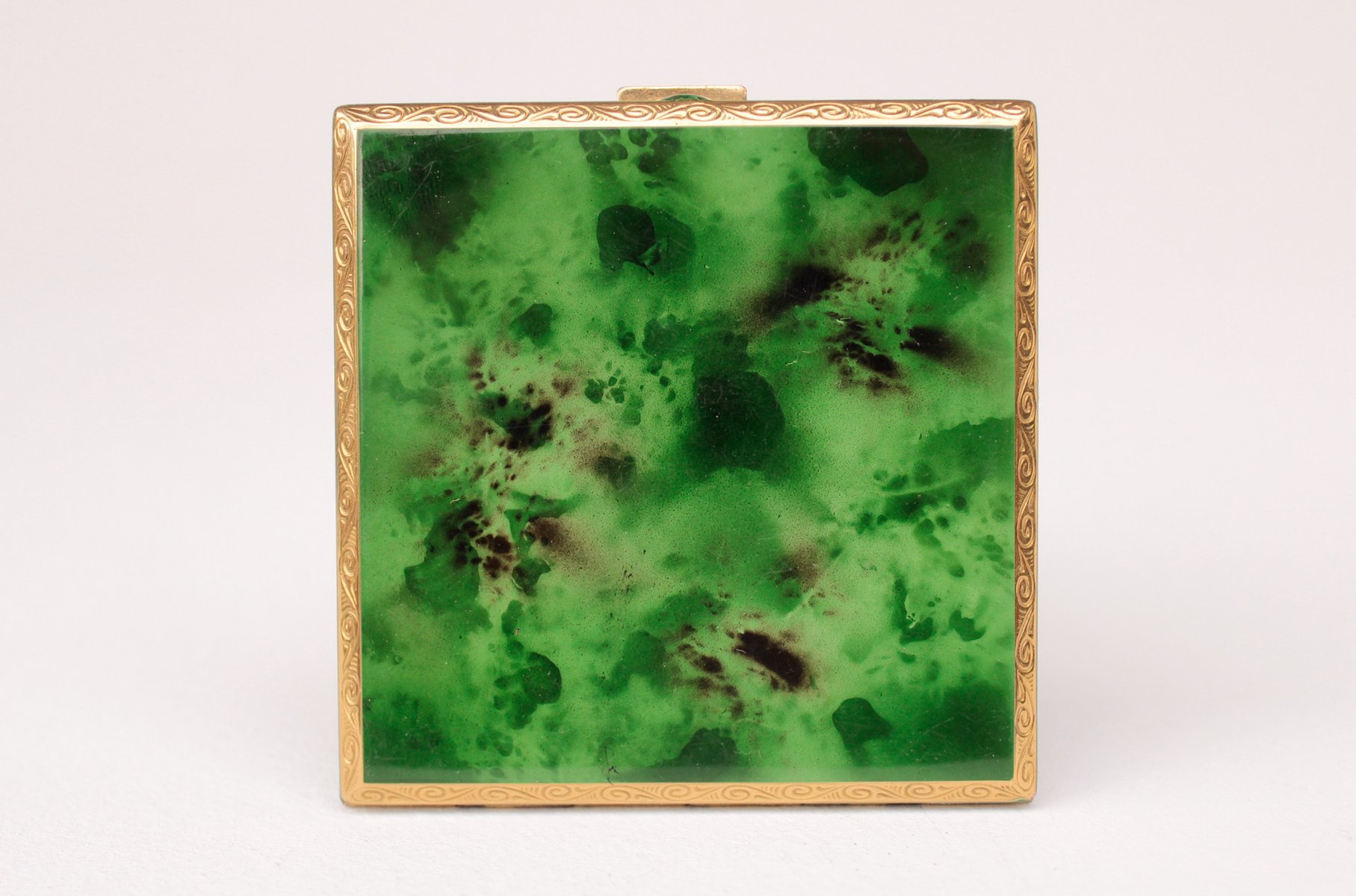 Art Deco Style Square Powder Compact with Green Tortoiseshell Effect ...