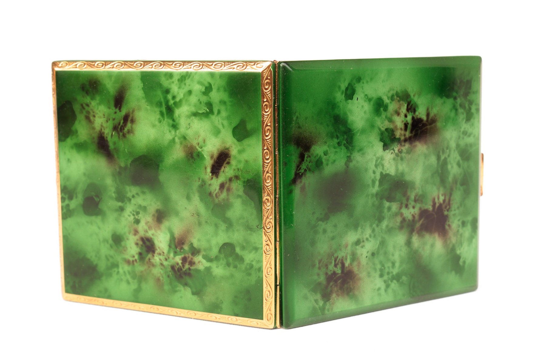 Art Deco Style Square Powder Compact with Green Tortoiseshell Effect ...