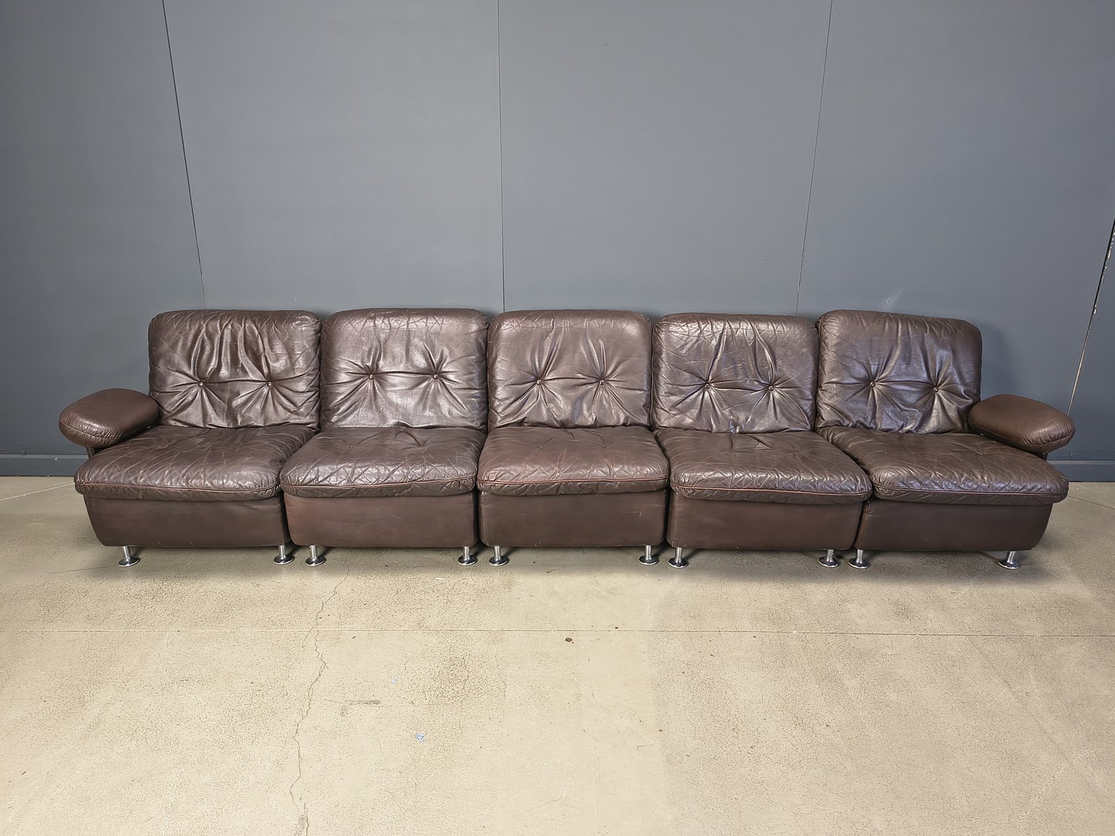 Vintage Brown Leather Modular Sofa, 1970s, Set of 6 for sale at Pamono