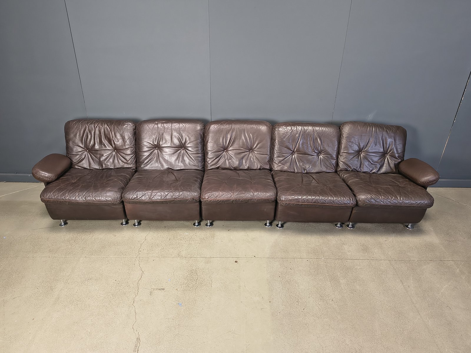 Vintage Brown Leather Modular Sofa, 1970s, Set of 6 for sale at Pamono