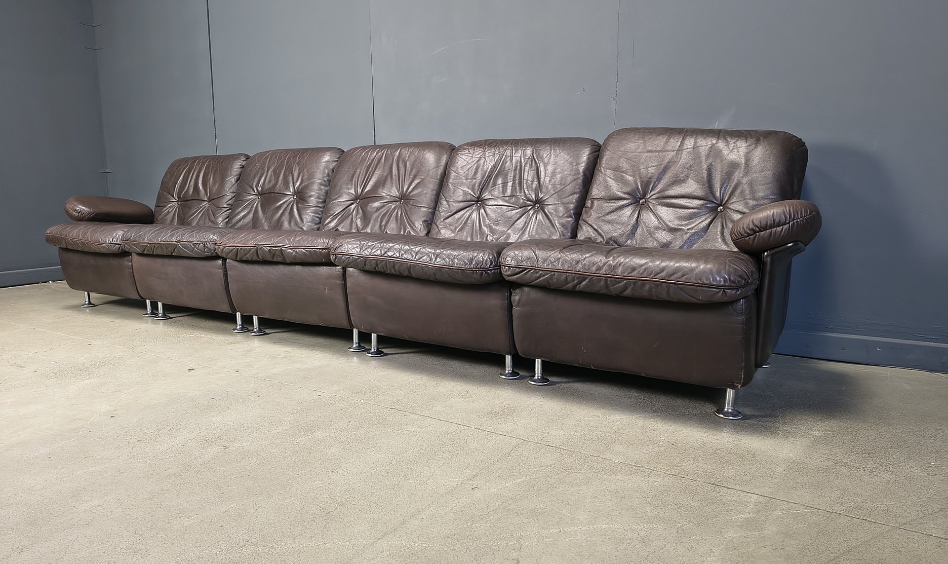 Vintage Brown Leather Modular Sofa, 1970s, Set of 6 for sale at Pamono