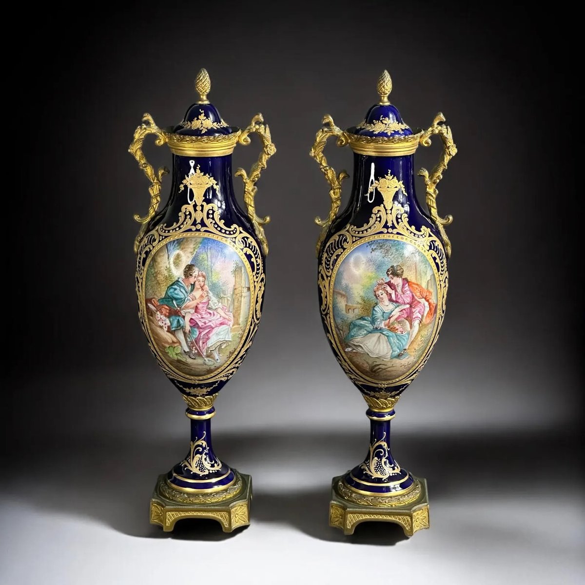 Antique French Porcelain Vases with Gilt Bronze Mounts from Sèvres ...