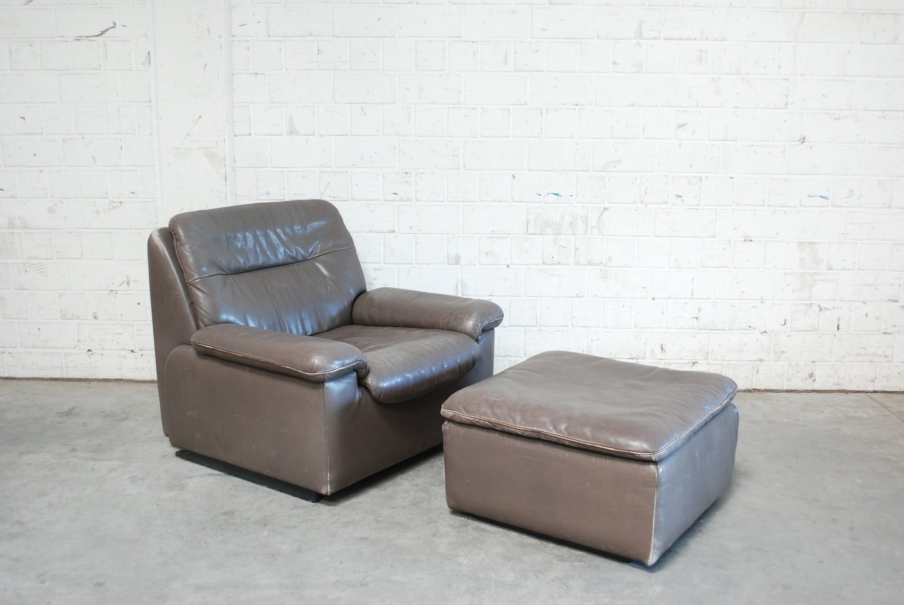 Swiss Grey Leather Lounge Chair Ottoman From De Sede 1980s For Swiss Grey Leather Lounge Chair Ottoman From De Sede 1980s