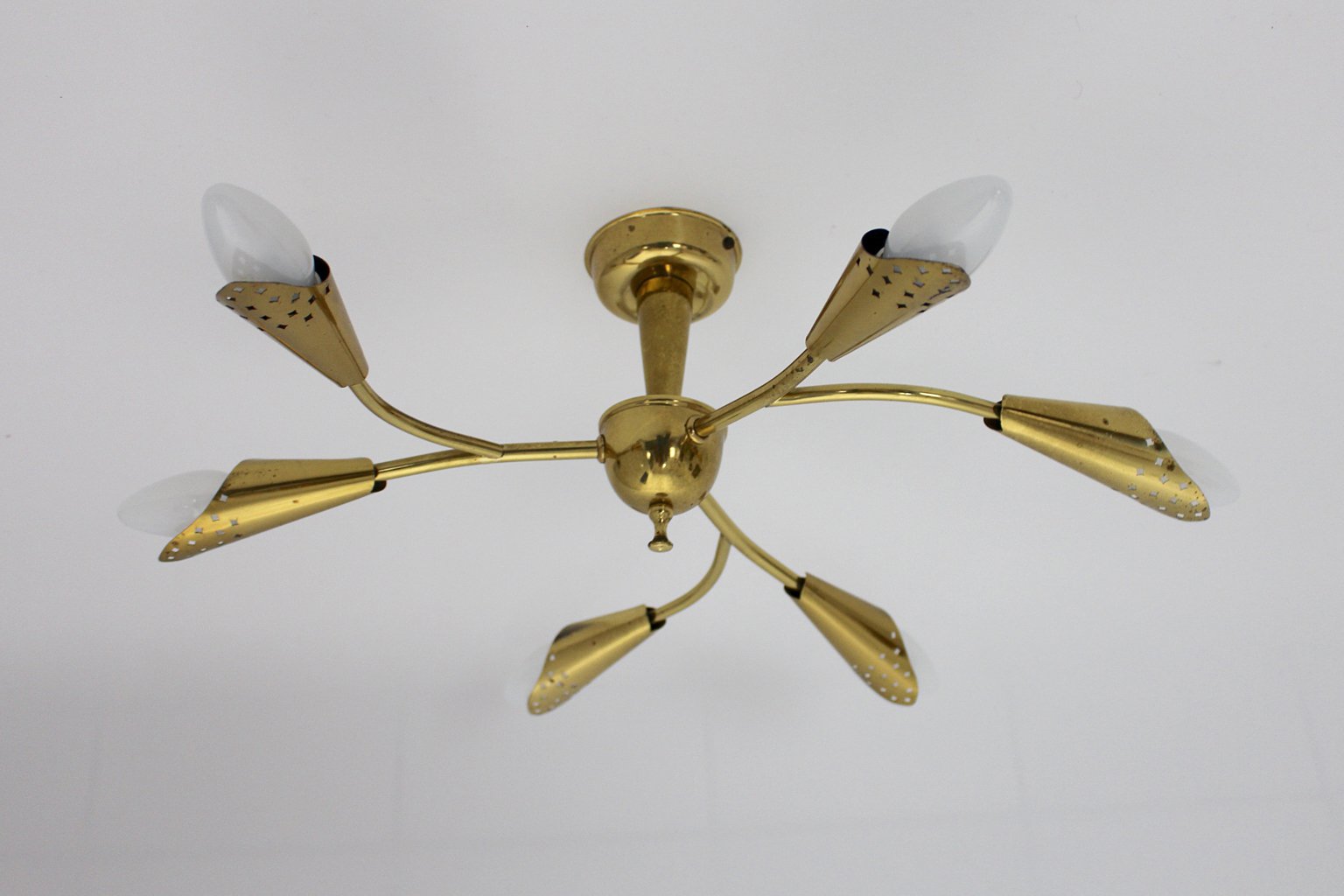 Mid Century Modern Brass Flush Mount Ceiling Light 1950s For Mid Century Modern Brass Flush Mount Ceiling Light 1950s