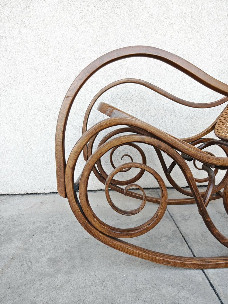 Yugoslavian Rocking Chair Art Nouveau Rocking Chair in Bentwood and Cane attributed to Mundus ...