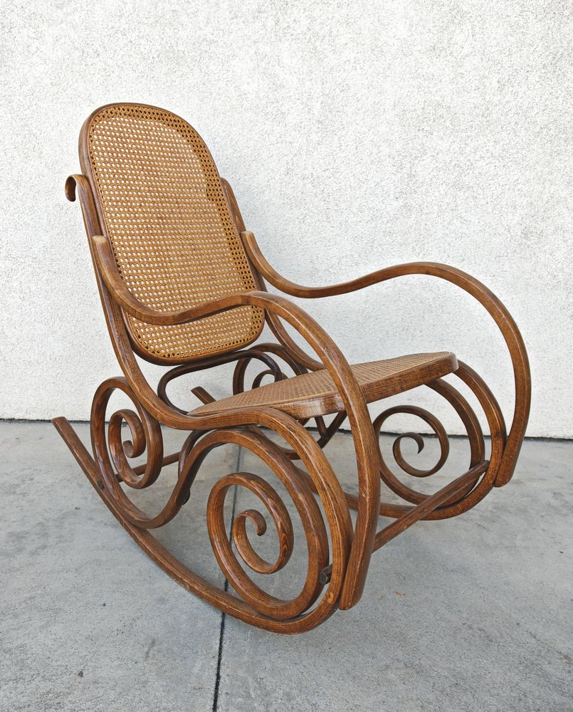 Yugoslavian Rocking Chair Art Nouveau Rocking Chair in Bentwood and Cane attributed to Mundus ...