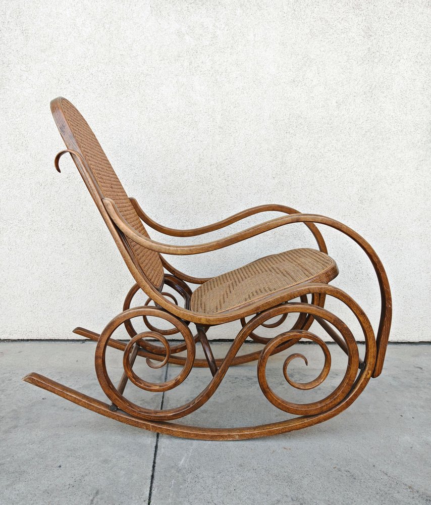 Yugoslavian Rocking Chair Art Nouveau Rocking Chair in Bentwood and Cane attributed to Mundus ...