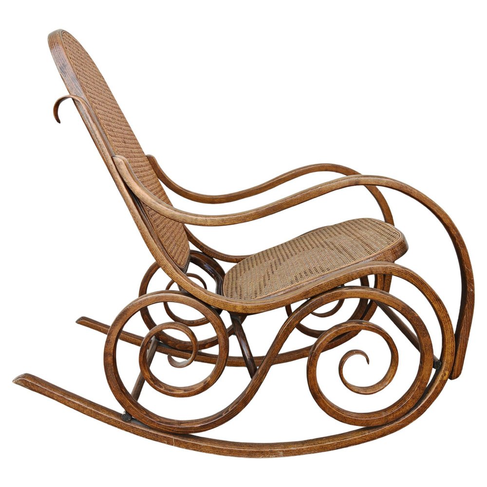 Yugoslavian Rocking Chair Art Nouveau Rocking Chair in Bentwood and Cane attributed to Mundus ...