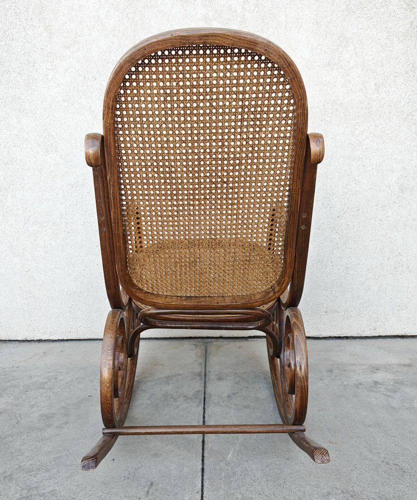 Yugoslavian Rocking Chair Art Nouveau Rocking Chair in Bentwood and Cane attributed to Mundus ...