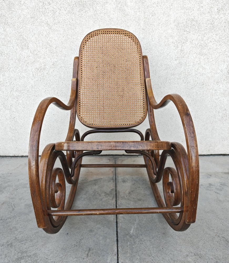 Yugoslavian Rocking Chair Art Nouveau Rocking Chair in Bentwood and Cane attributed to Mundus ...