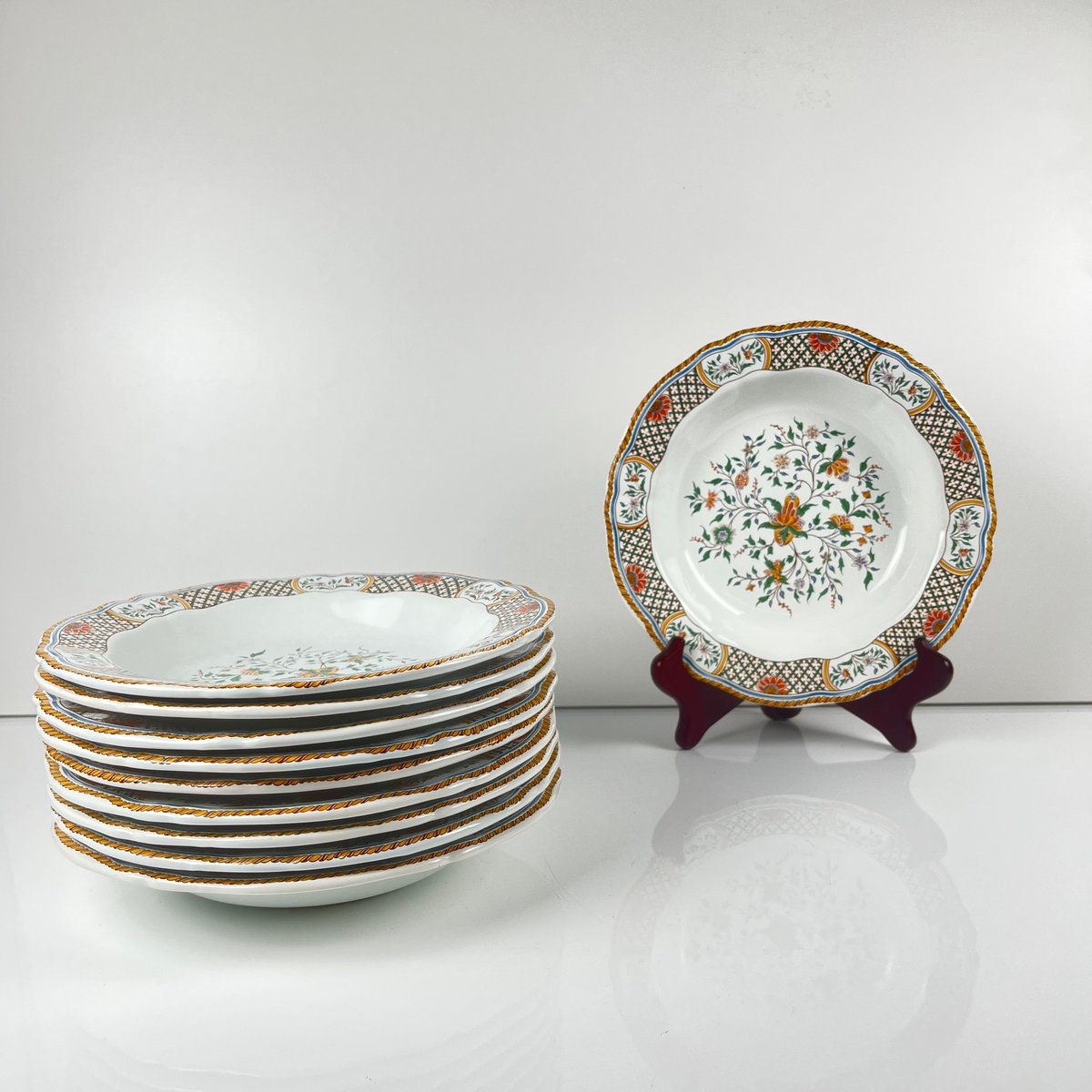 Soup Plates with Rouen Sainfoin Pattern from Gien, 1990, Set of 10 for ...