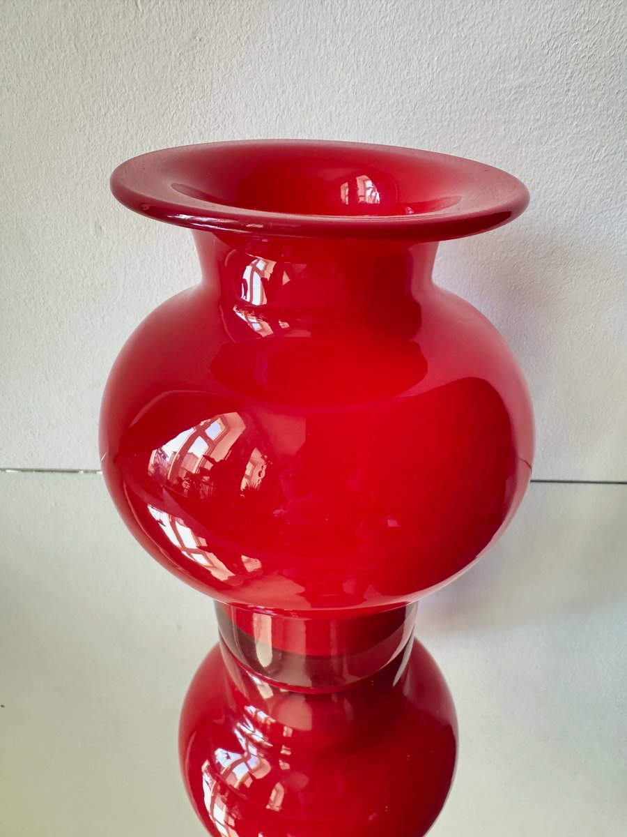 Mid-Century Modern Sculptural Ruby Red Art Glass Vase by Czesław ...