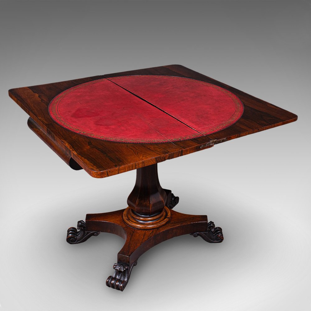Antique English Early Victorian Fold-Over Games Table, 1840 for