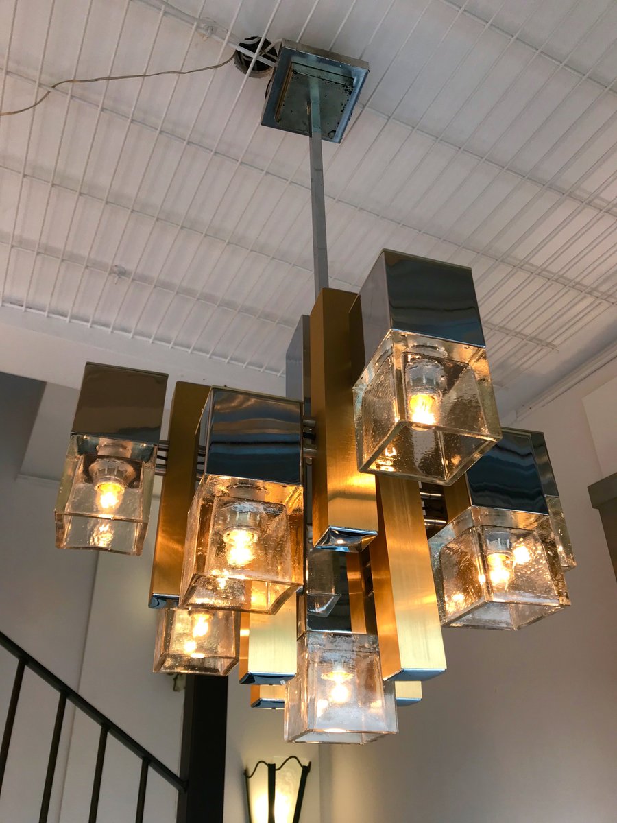Italian Cubic Chandelier By Gaetano Sciolari For Stilkronen 1970s Italian Cubic Chandelier By Gaetano Sciolari For Stilkronen 1970s