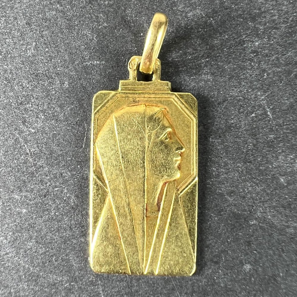 French Art Deco Virgin Mary 18k Yellow Gold Religious Charm Medal ...