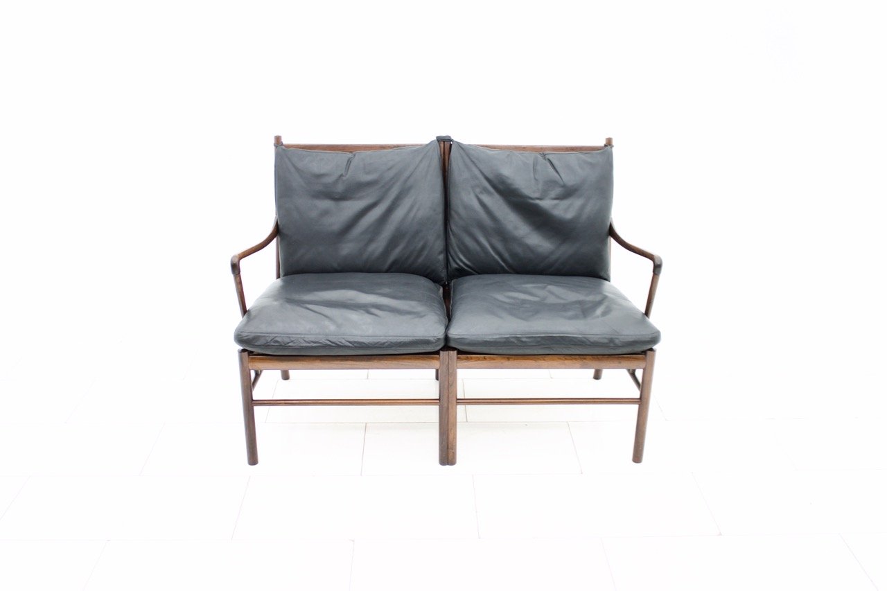 Colonial Sofa In Rosewood And Black Leather By Ole Wanscher For Poul Price Per Piece