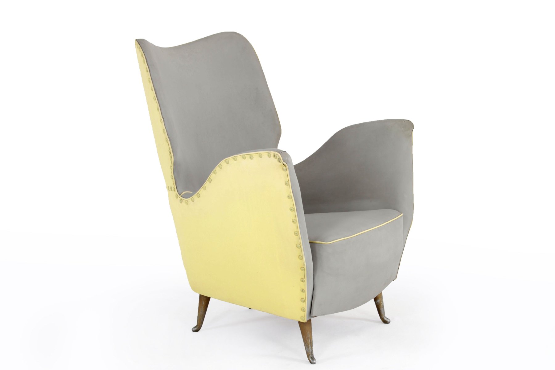 Italian Yellow & Grey Skai Armchair from I.S.A., 1950s for sale at Pamono