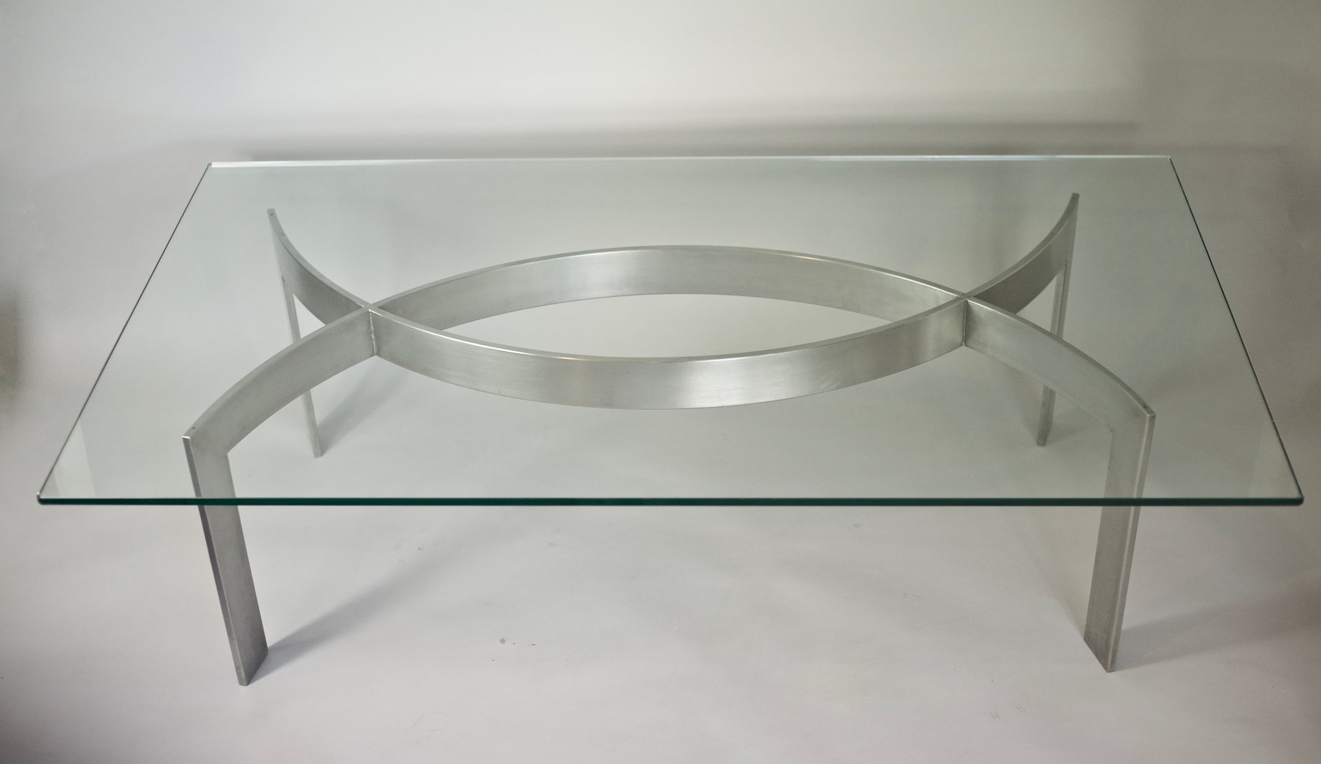Brushed Metal And Glass Coffee Table By Paul Legeard 1970s For Brushed Metal And Glass Coffee Table By Paul Legeard 1970s