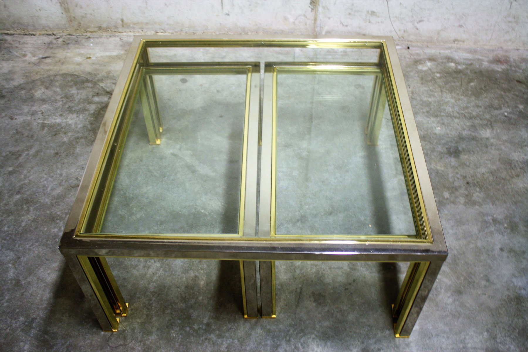 Vintage Hollywood Regency Brass Chrome Coffee Tables Set Of 3 For Vintage Hollywood Regency Brass Chrome Coffee Tables Set Of 3