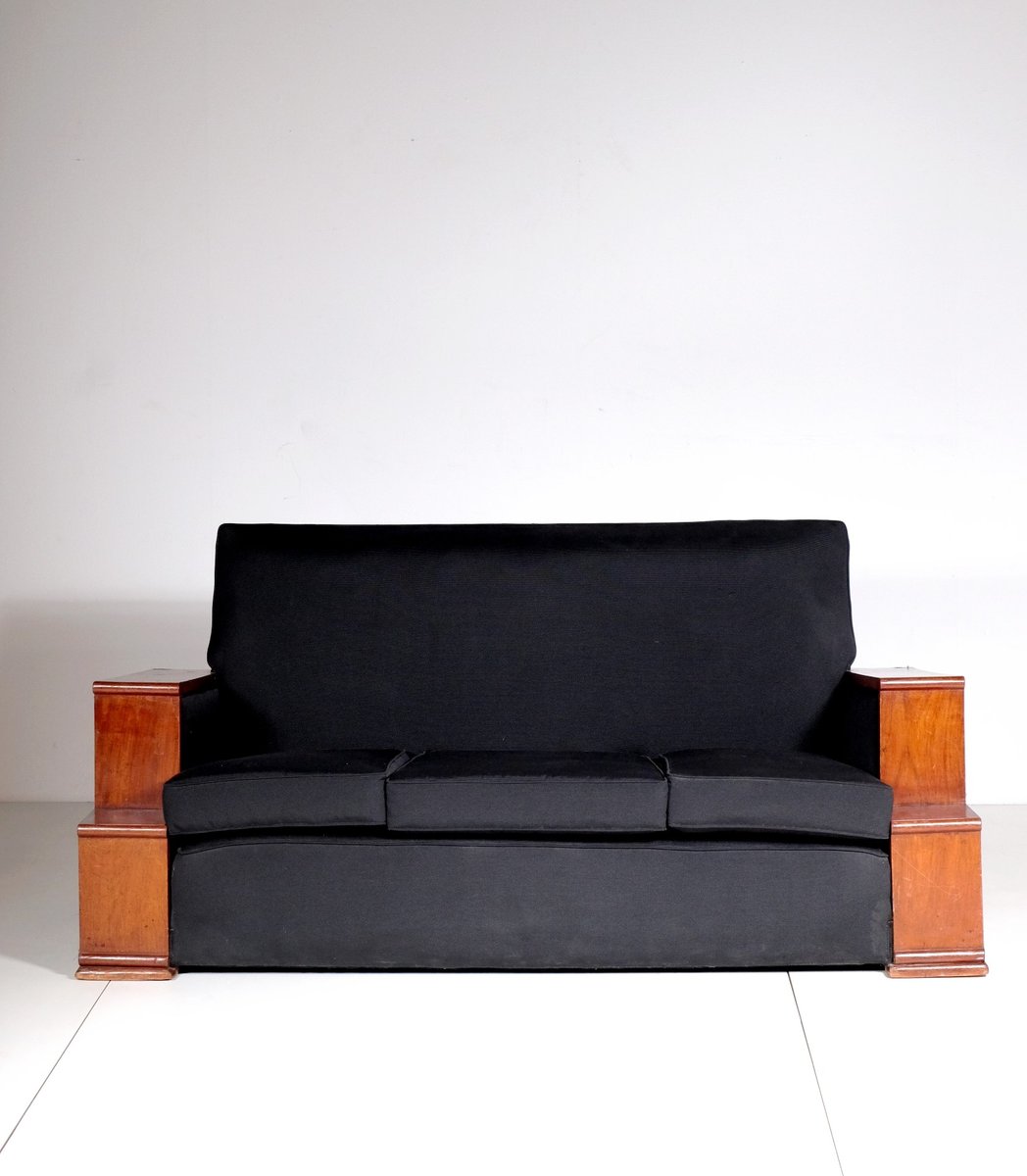 Vintage Art Deco Rosewood And Black Cotton Sofa 1930s For At Vintage Art Deco Rosewood And Black Cotton Sofa 1930s