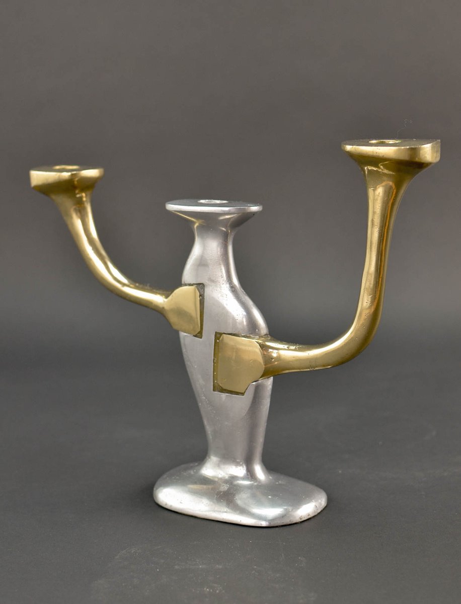 Brutalist Brass & Aluminum Candle Holder by David Marshall Desenos