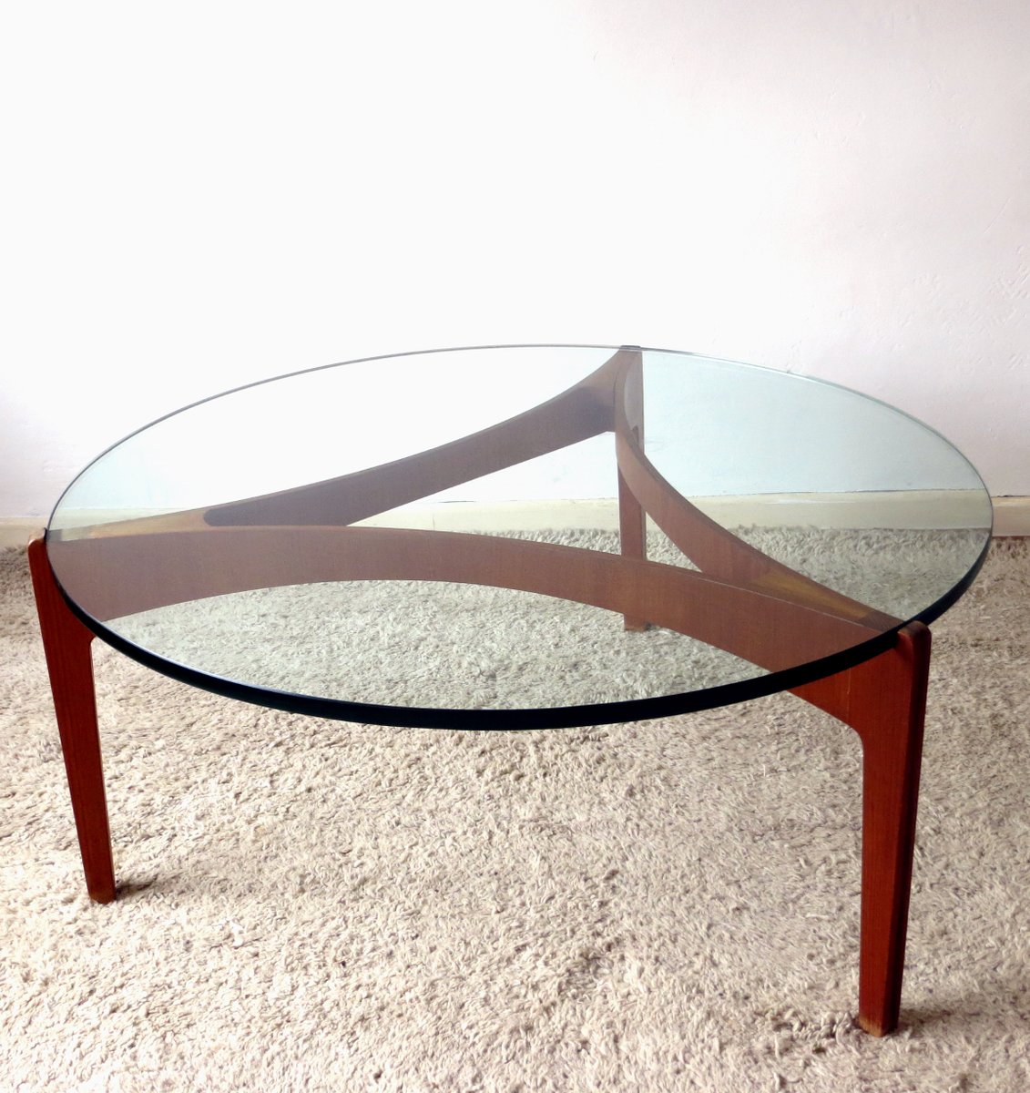 Danish Teak Coffee Table With Thick Glass Top By Sven Ellekaer For Danish Teak Coffee Table With Thick Glass Top By Sven Ellekaer For Linneberg 1960s