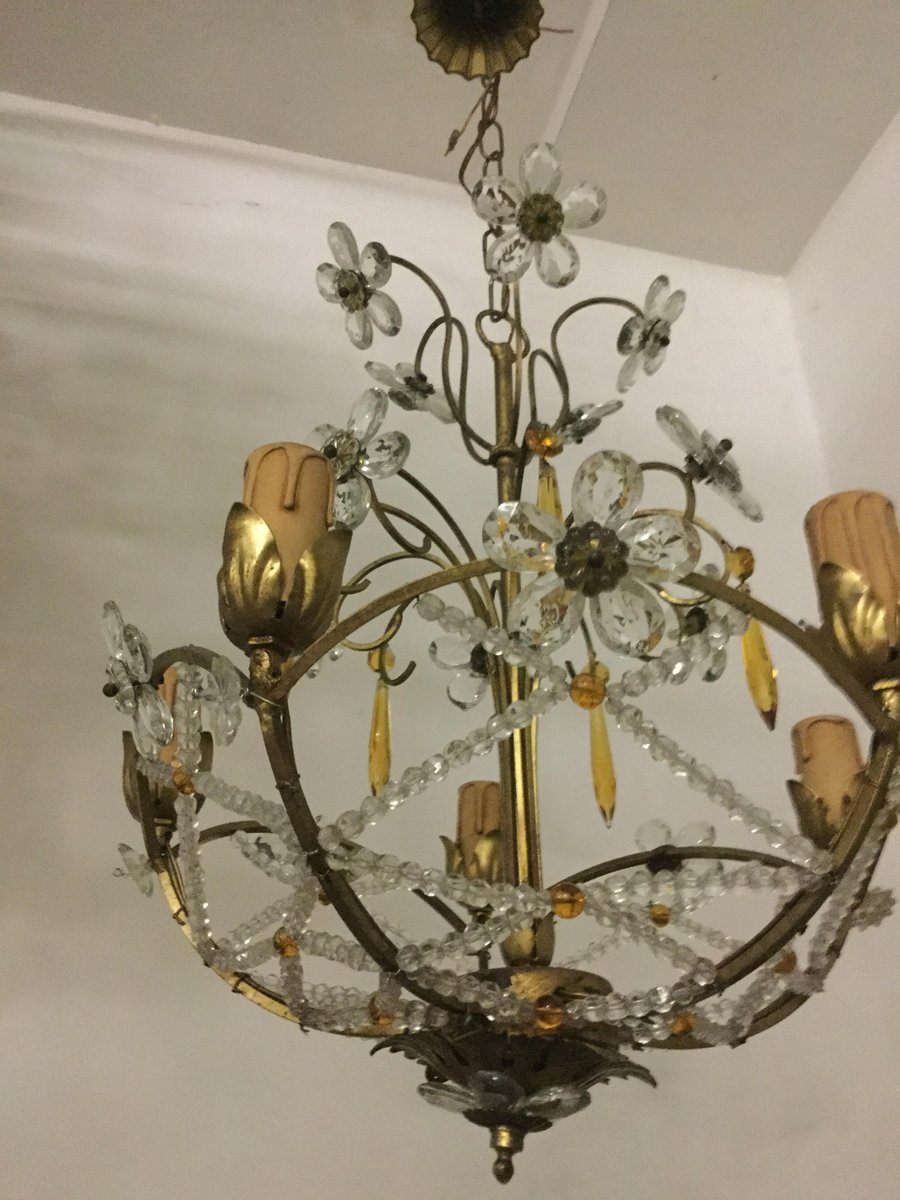 Vintage Chandelier With Beads And Crystal Flowers For At Pamono Vintage Chandelier With Beads And Crystal Flowers 10 1 608 00 Per Piece
