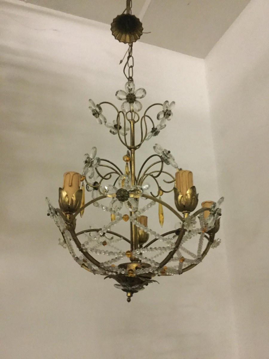 Vintage Chandelier With Beads And Crystal Flowers For At Pamono Vintage Chandelier With Beads And Crystal Flowers