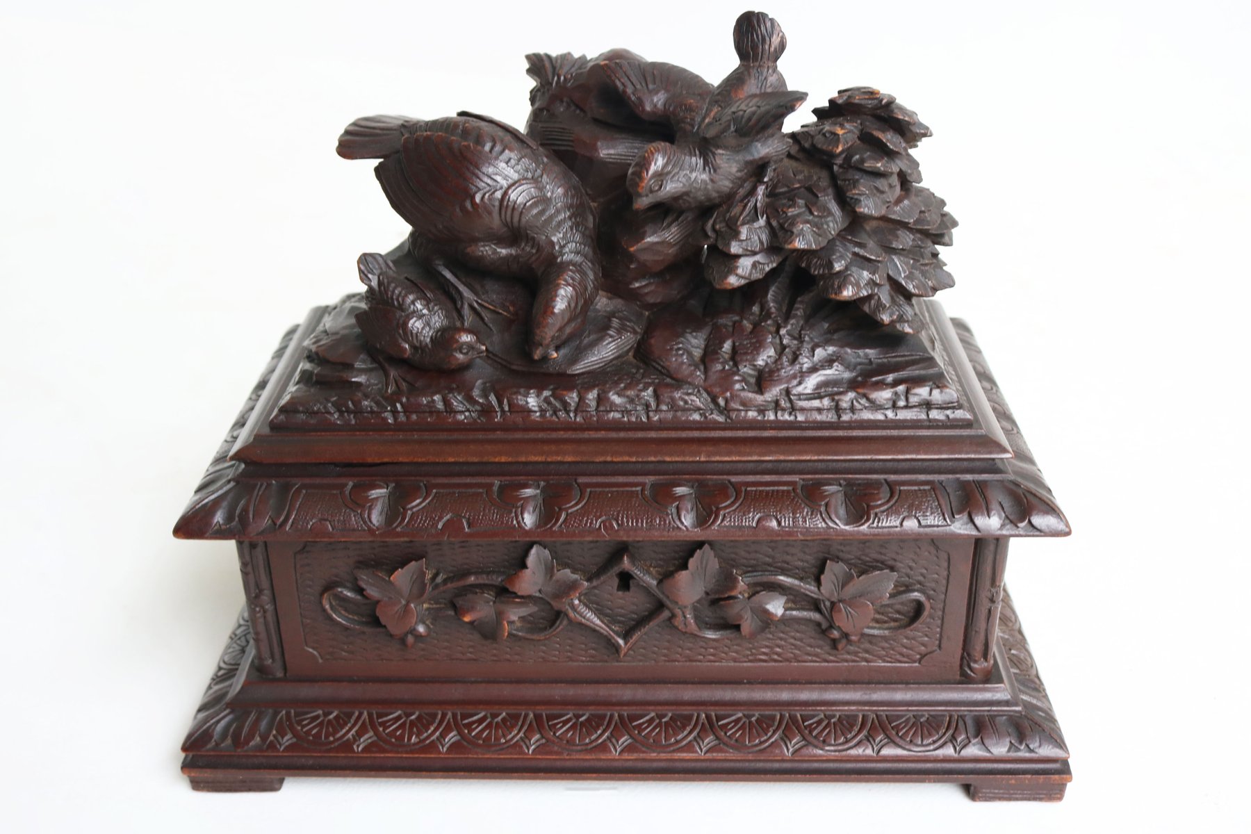 Antique 19th Century Swiss Black Forest Jelwery Box with Birds
