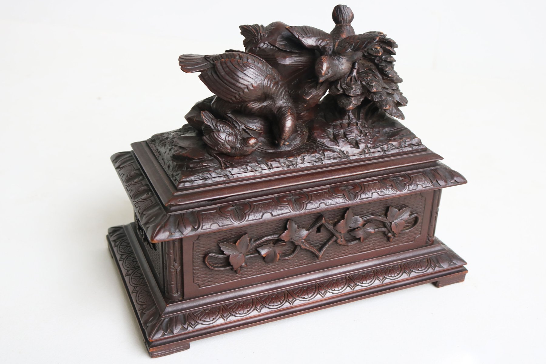Antique 19th Century Swiss Black Forest Jelwery Box with Birds