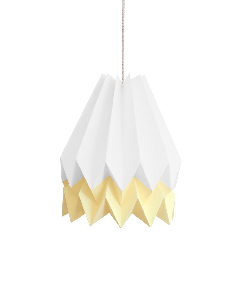 Lampe Origami Blanc Polaire Avec Bande Jaune Pale Par Orikomi En Vente Sur Pamono