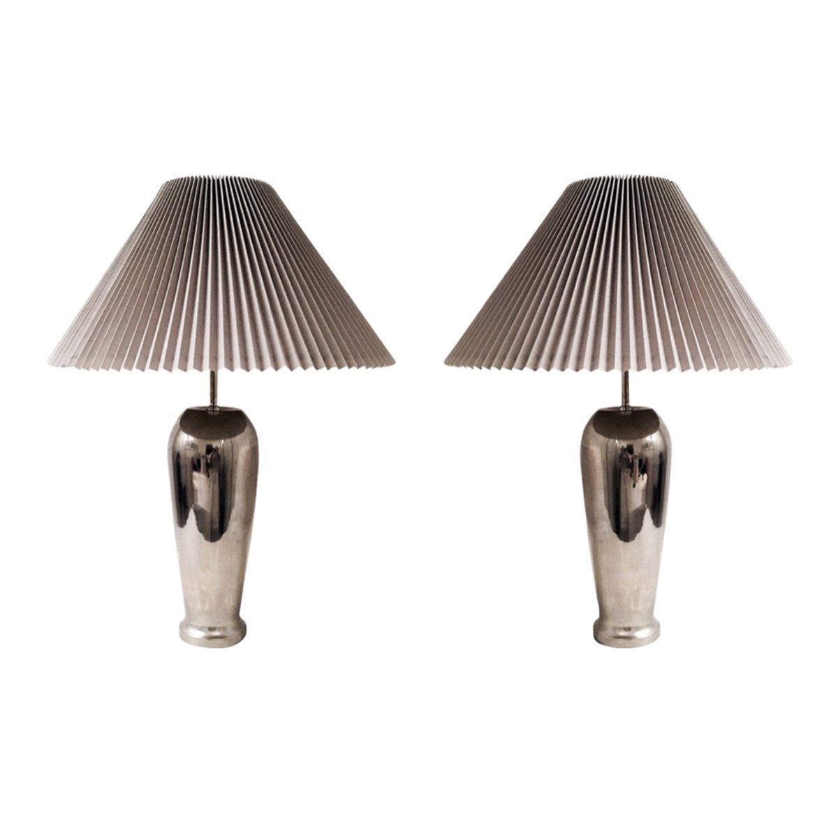 Chrome Table Lamp with Knife Pleat Hardback Shade, 1980s for sale at Pamono