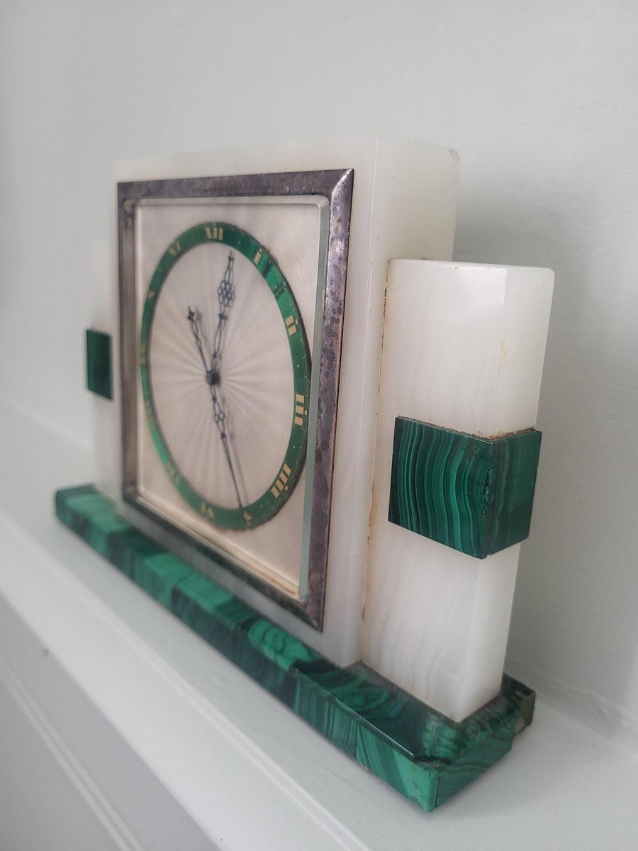 Horloge de Cheminée Art Déco en Onyx et Malachite, France, 1920s en ...