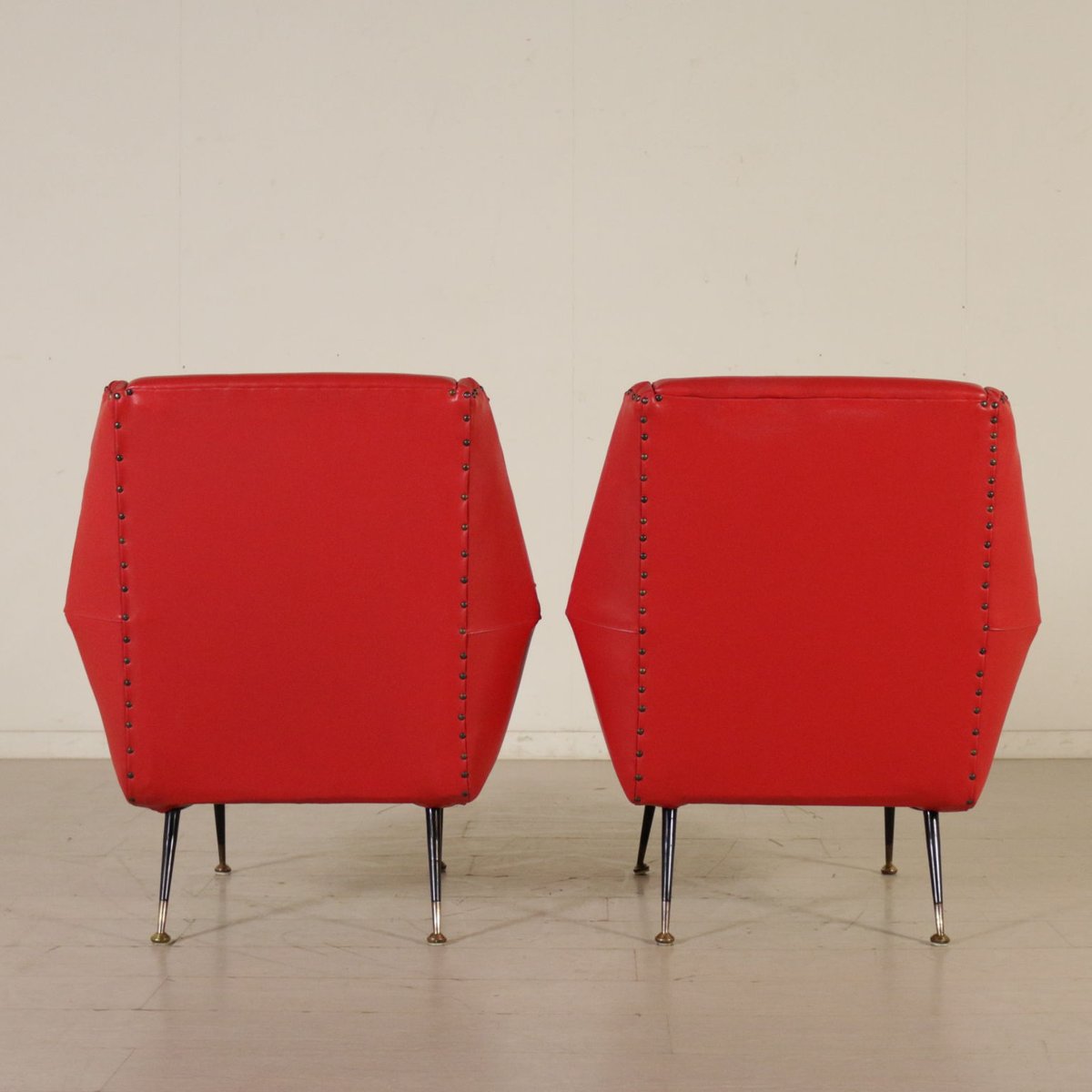 Mid Century Italian Skai Metal Armchairs With Foam Padding Set Of Per Set