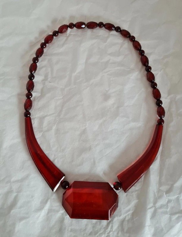 Antique Art Deco Cherry Amber Bakelite Bead Necklace, 1920 for sale at ...